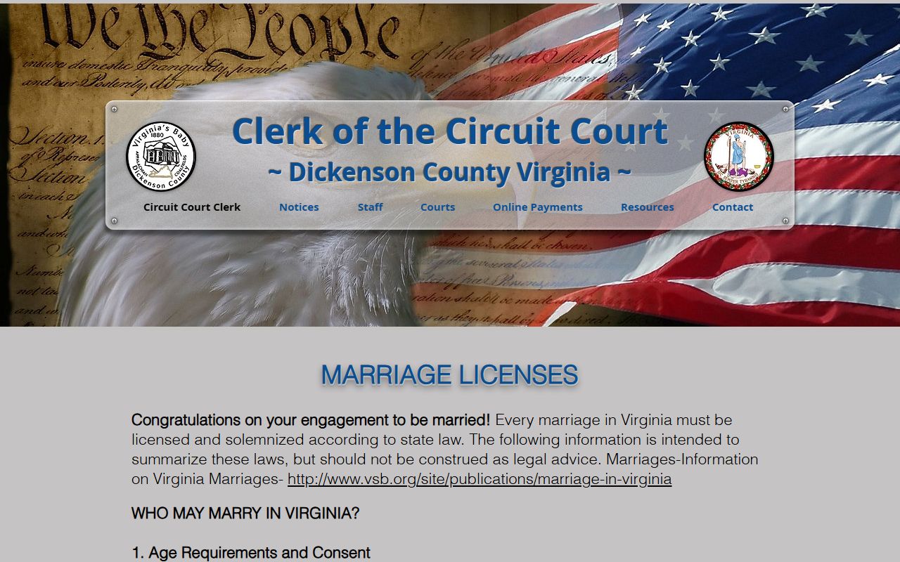 Dickenson County Circuit Court clerk office for marriage license records in Clintwood, Virginia