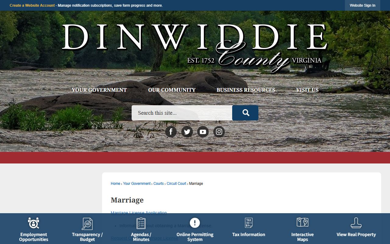 Dinwiddie County Circuit Court clerk office for marriage license records in Dinwiddie, Virginia