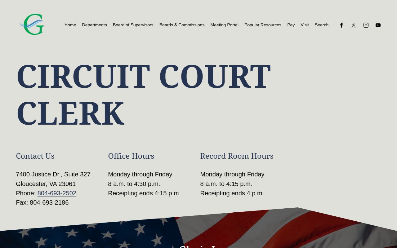 Gloucester County Circuit Court clerk office for marriage license records in Gloucester, Virginia