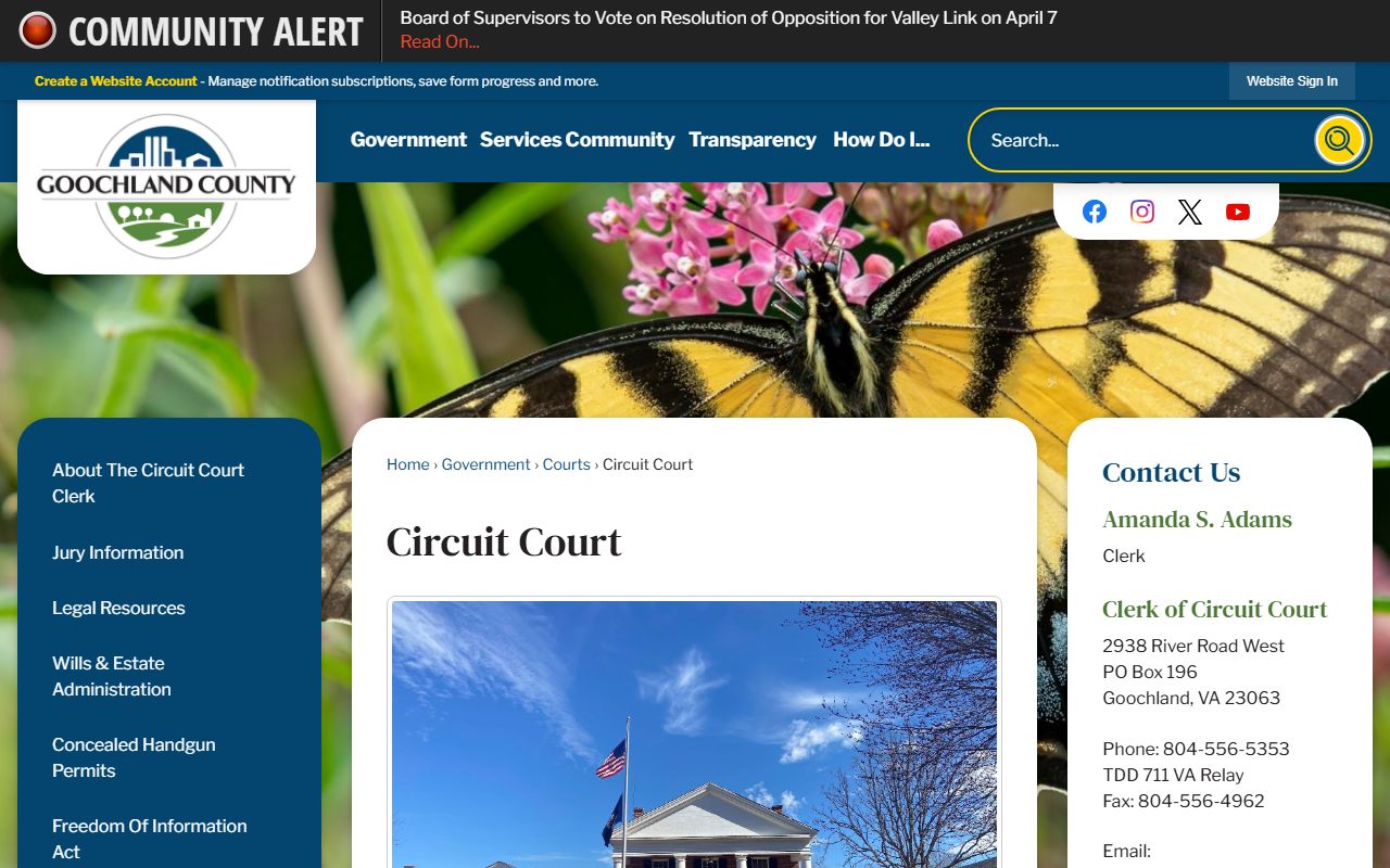 Goochland County Circuit Court clerk office for marriage license records in Goochland, Virginia