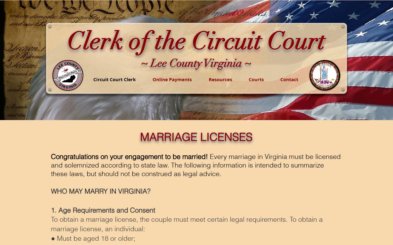 Lee County Circuit Court clerk office for marriage license records in Jonesville, Virginia