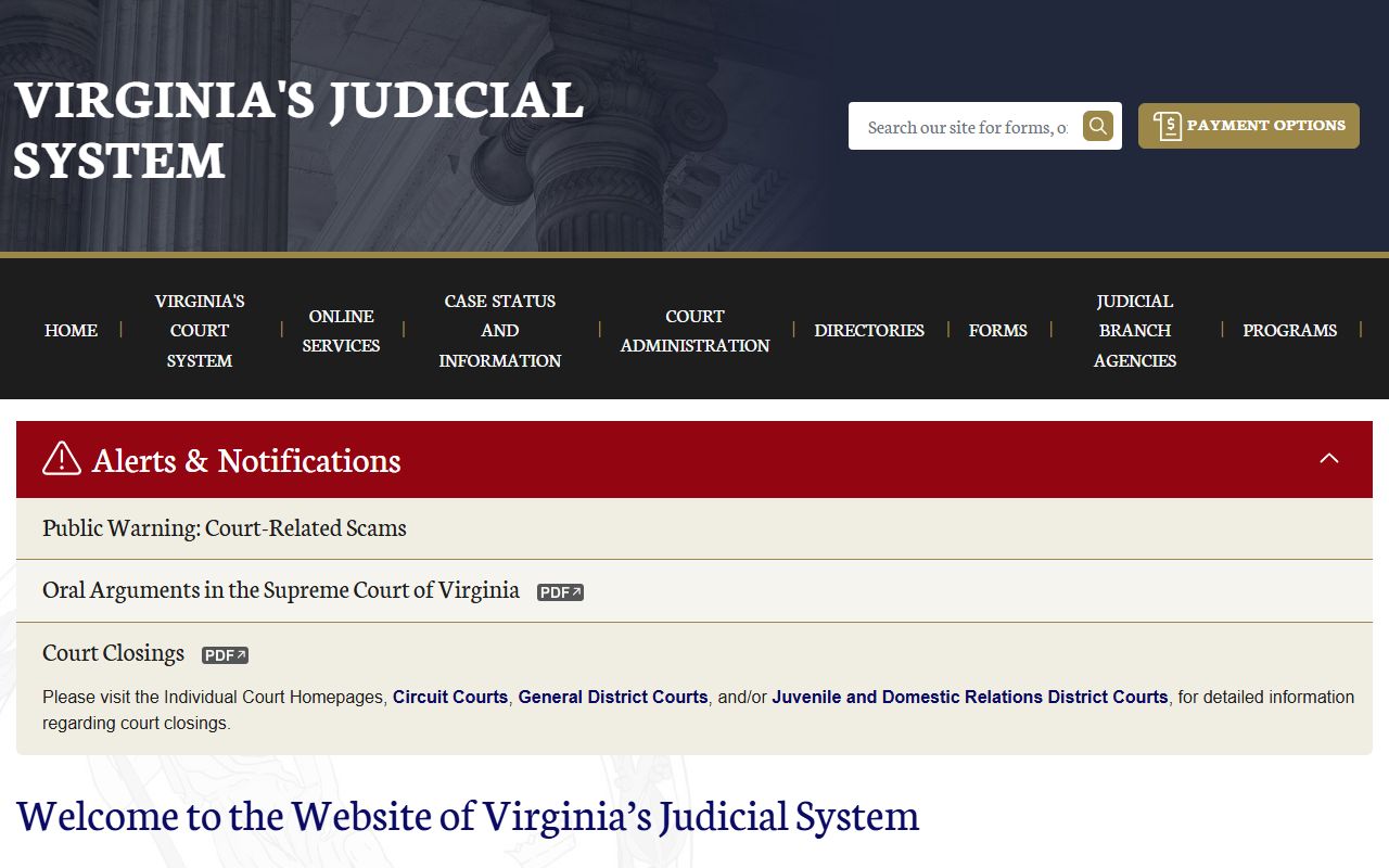 Virginia Judicial System circuit courts website for marriage license information